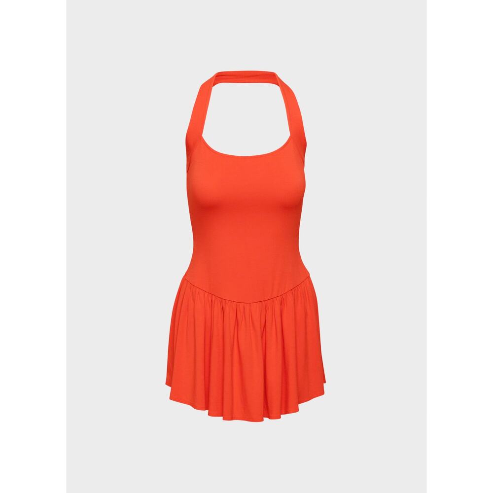 NWT Aritzia Wilfred Medium Poppy Red GoodLux Incense Dress Fit & Flare Halter